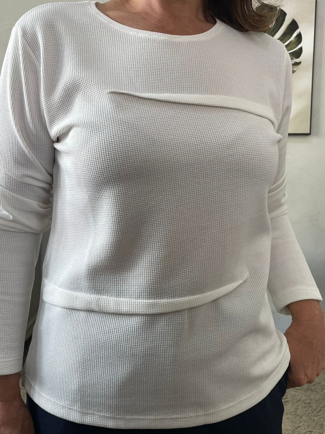 Blusa Valéria Manga Longa em Malha Waffle - Off