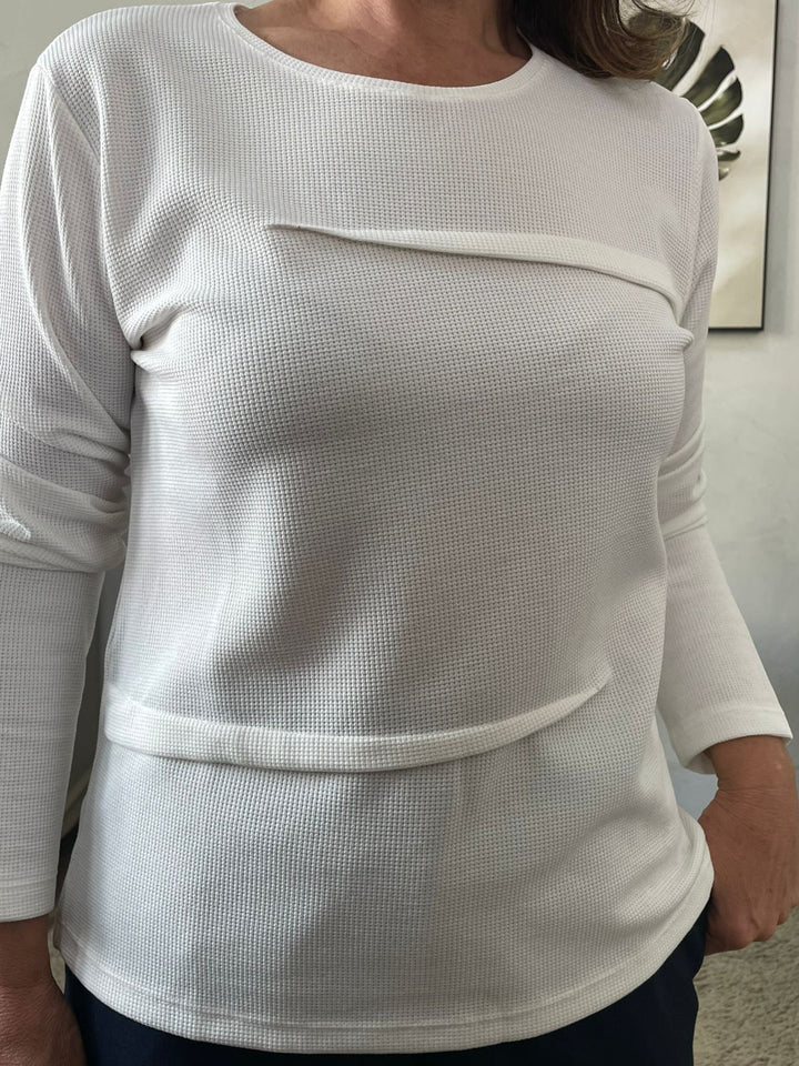Blusa Valéria Manga Longa em Malha Waffle - Off