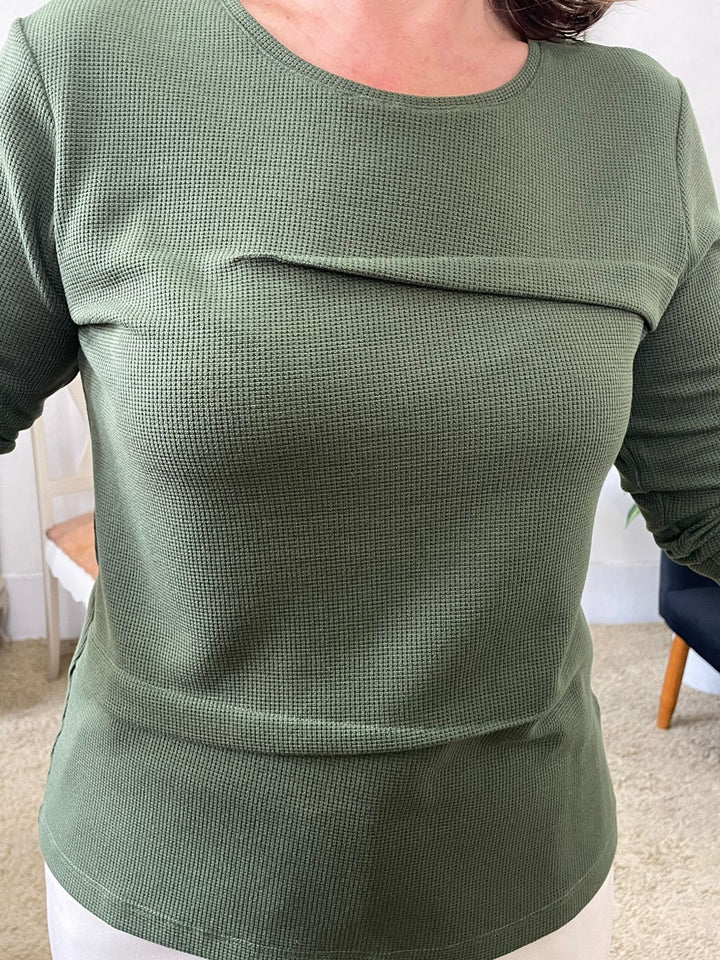 Blusa Valéria Manga Longa em Malha Waffle - Verde