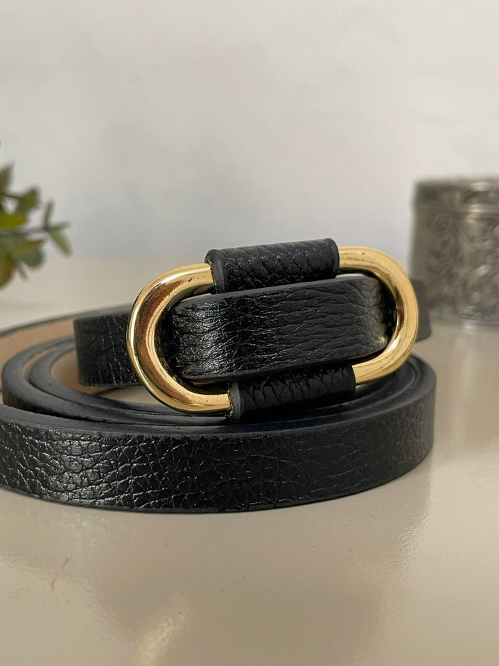 Cinto Eva Fino em Couro - Preto