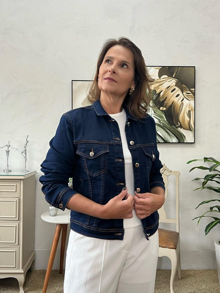 Jaqueta Jeans com Elastano Lavagem Escura -Jeane