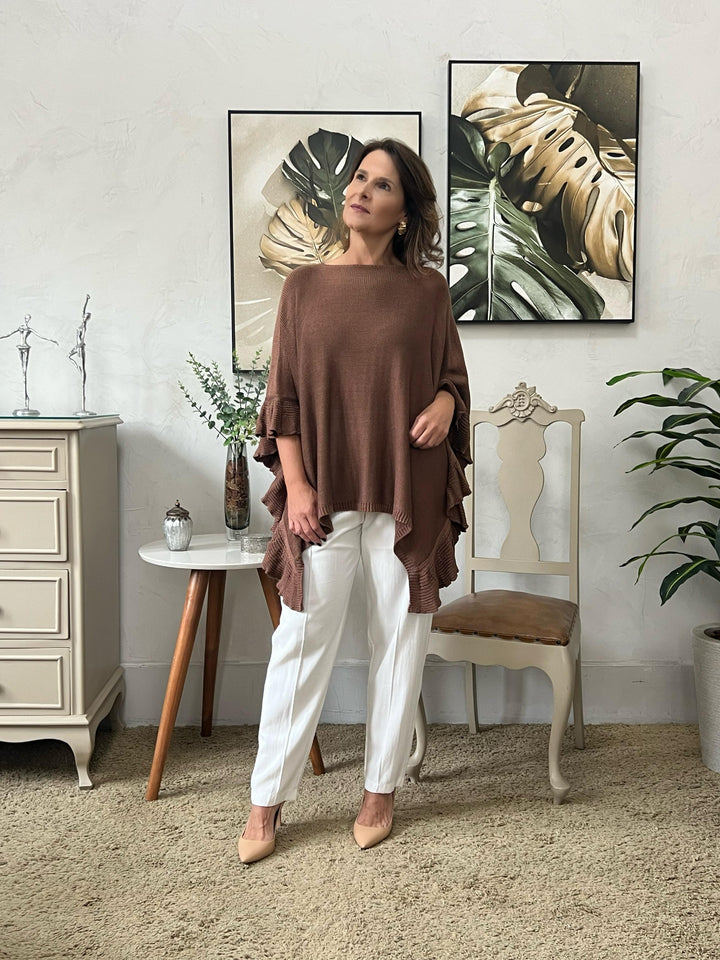 Poncho Babados Tricot Marrom - Érica