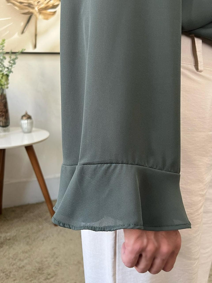 Blusa Sofia em Organza com Babados - Verde Musgo