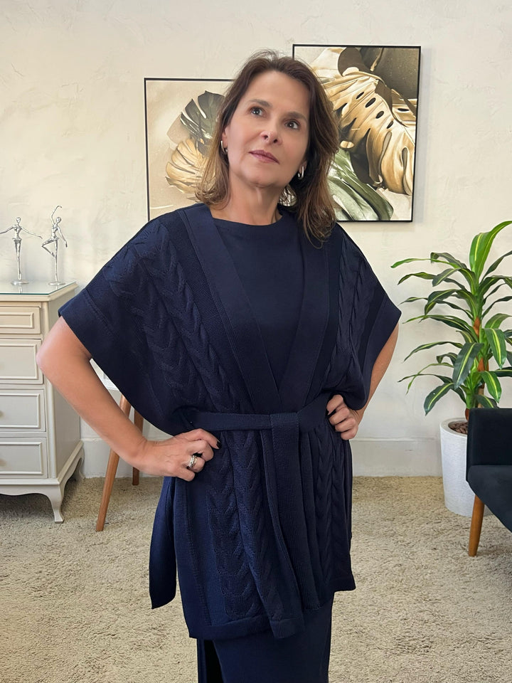 Colete Eli com Cinto estilo Kimono - Marinho