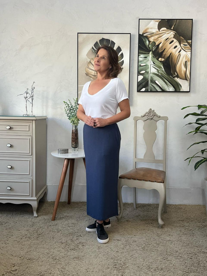 Saia Marília Midi em Viscolycra - Azul