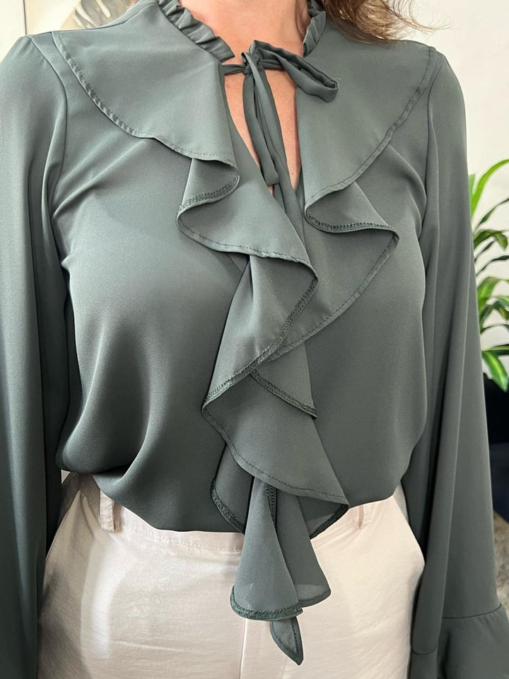 Blusa Sofia em Organza com Babados - Verde Musgo